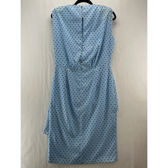Floryday Dress Sz M Polka Dot Sheath Pleated Draped Sleeveless Knee Length Blue - Picture 2 of 10